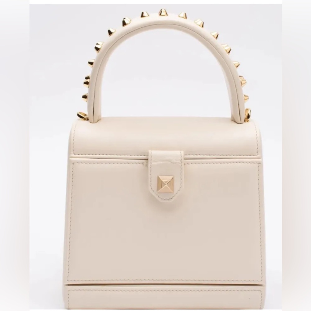 SALAR JELLY STUDS Leather Satchel Bag  Top Handle Structured Design